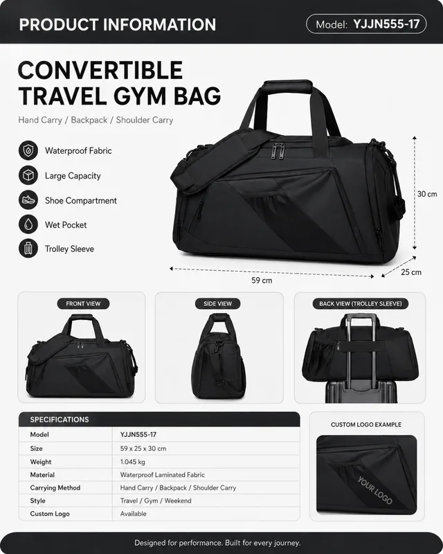 Custom Convertible Travel Gym Bag YJJN555-17