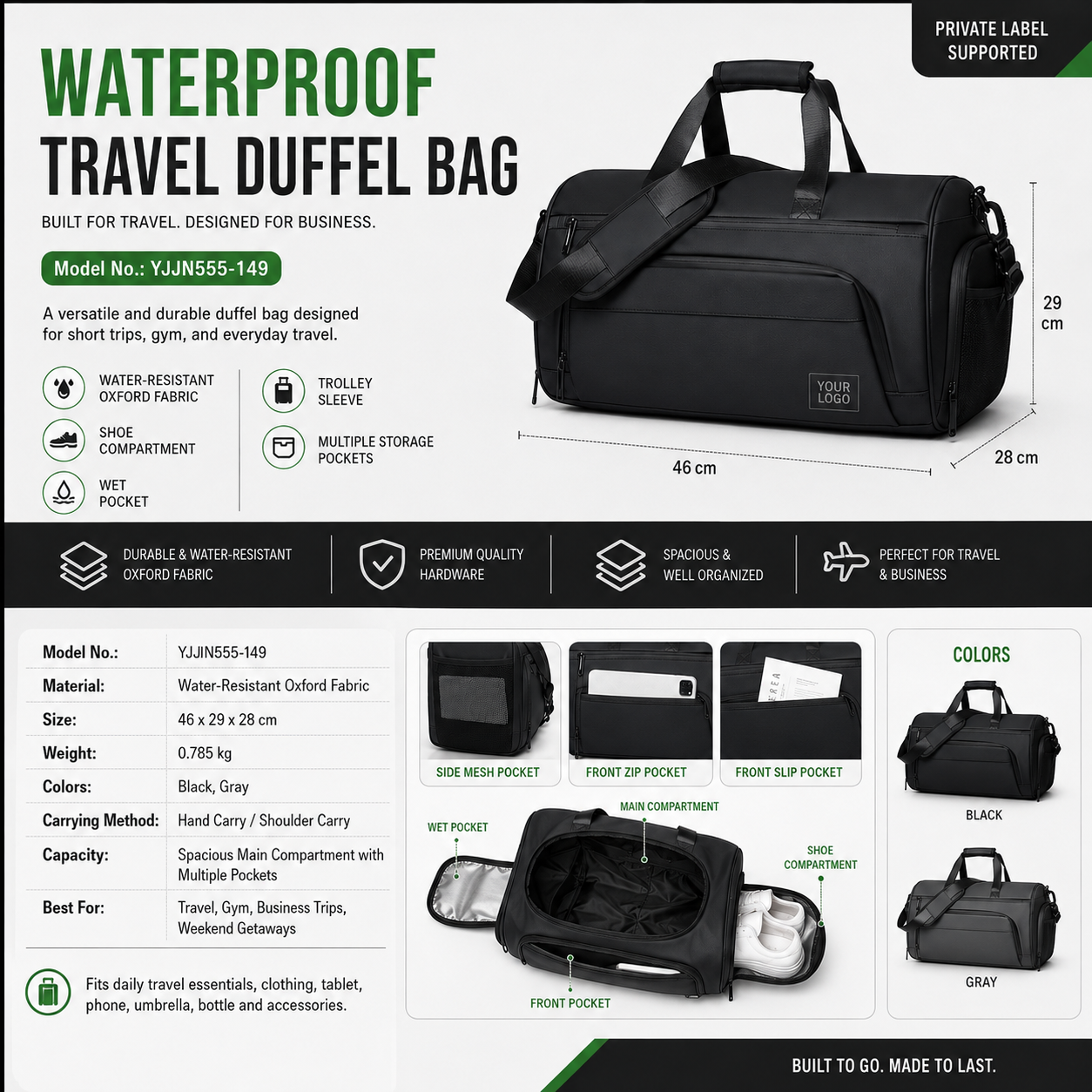 Custom Waterproof Travel Duffel Bag YJJN555-149