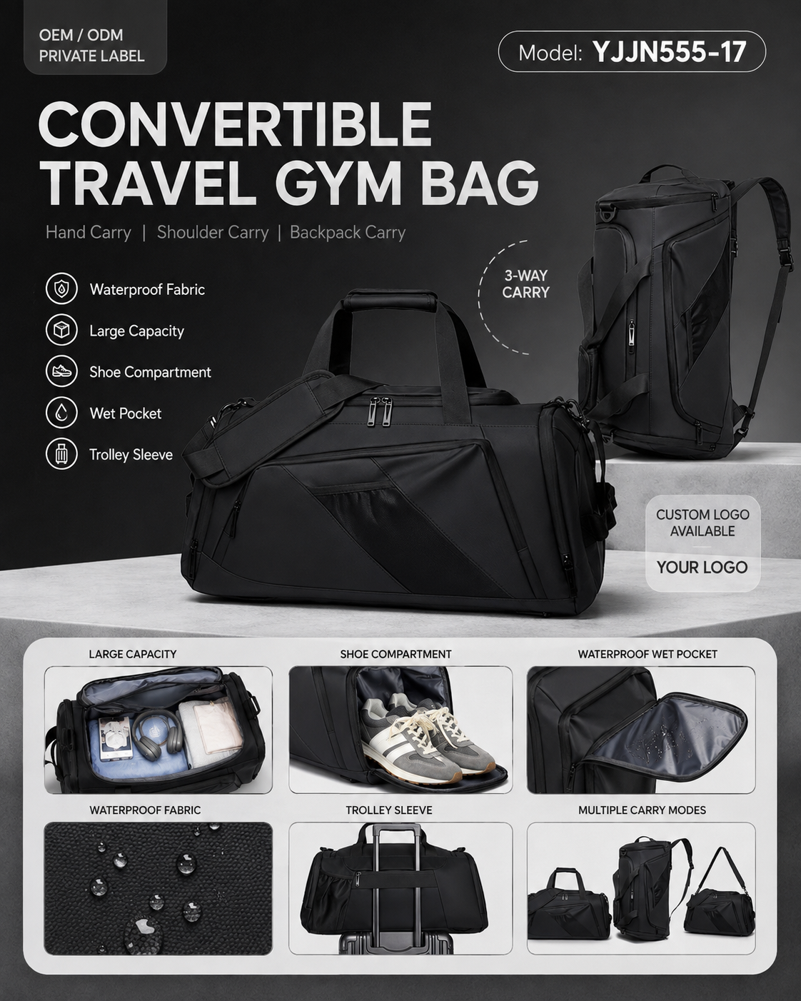 Custom Convertible Travel Gym Bag YJJN555-17 photo 1
