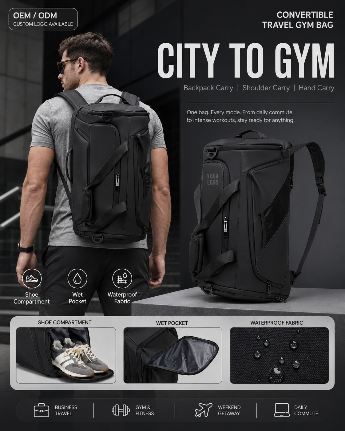 Custom Convertible Travel Gym Bag YJJN555-17