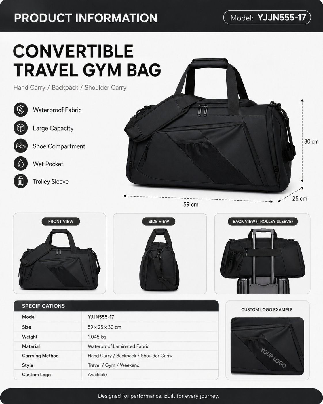 Custom Convertible Travel Gym Bag YJJN555-17